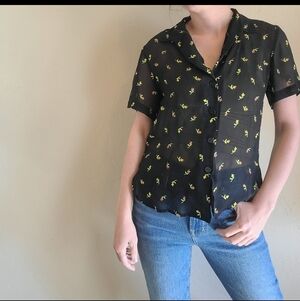 Dana Buchman Button Down 100% Silk Blouse Floral Size 6